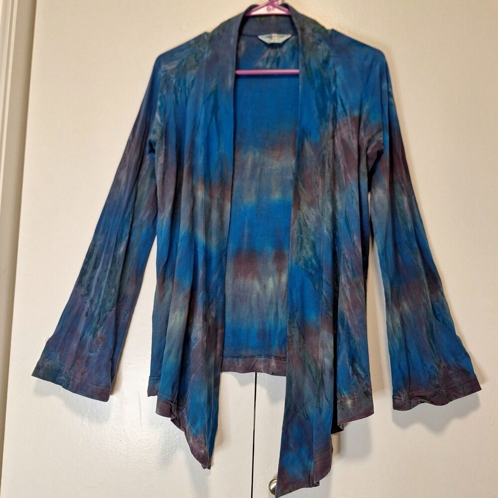 Hard Tail Forever Blue  Tie Dye Lightweight Knit Open Cardigan Sz Large